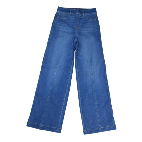 Spanx Seamed Front Wide Leg Jeans – Vintage Indigo, Size Large, High Rise Pull-O - Picture 1 of 14